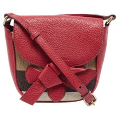 Burberry Red House Check Canvas and Leather Knot Flap Crossbody Bag