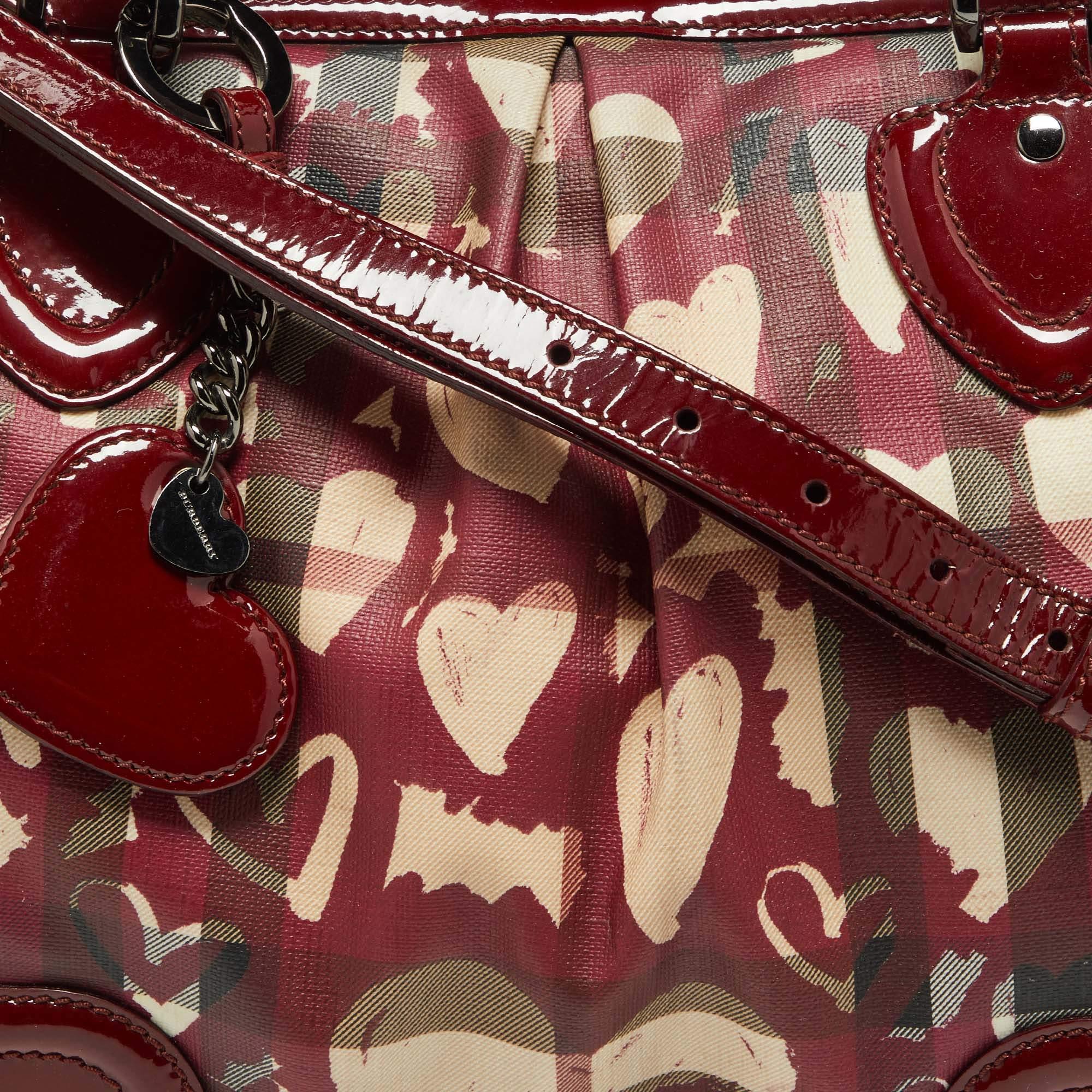 Burberry Red House Check PVC and Patent Leather Hearts Pilgrim Satchel 5