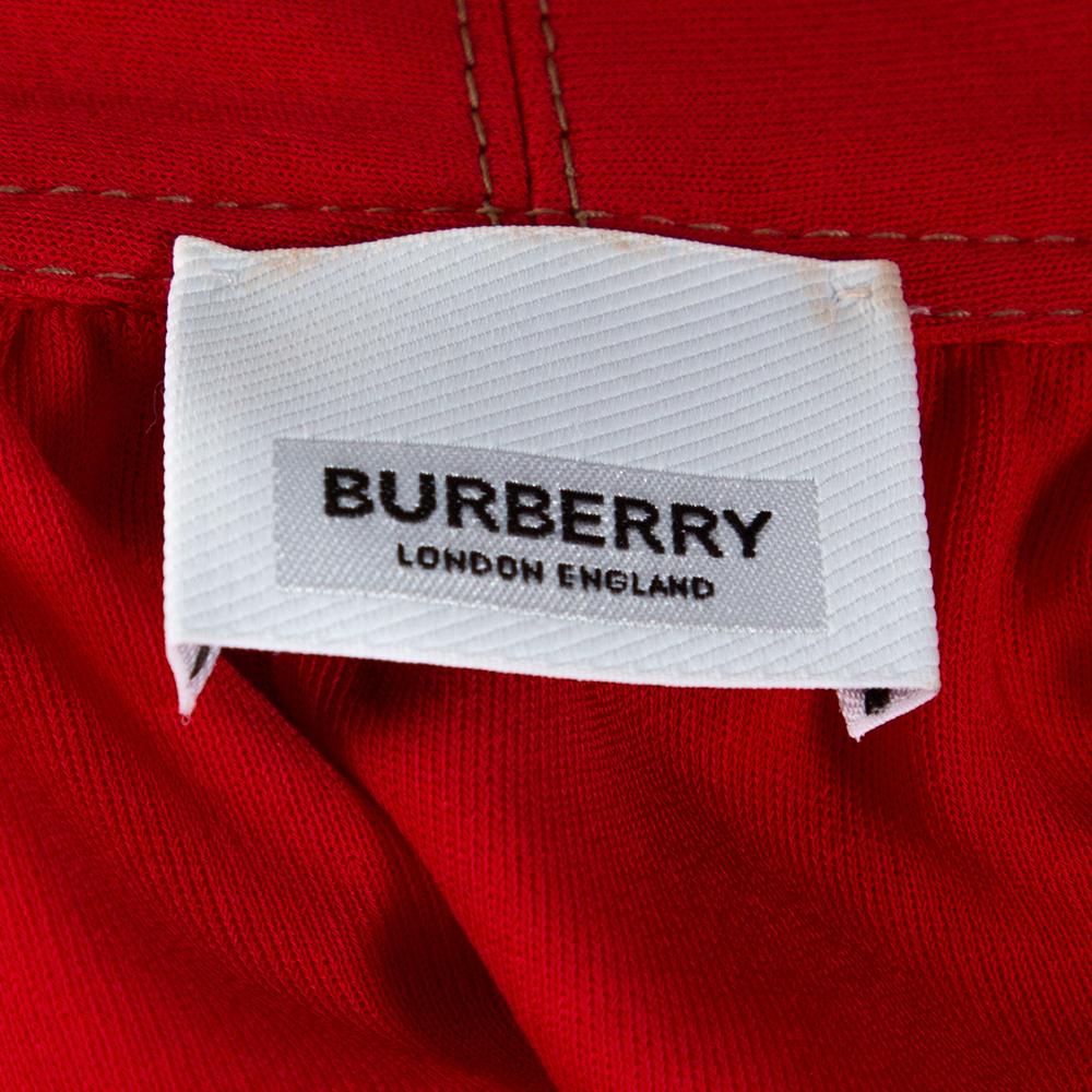 Burberry Red Jersey Top Stitch Detail Tie Neck Dress XS In Excellent Condition In Dubai, Al Qouz 2