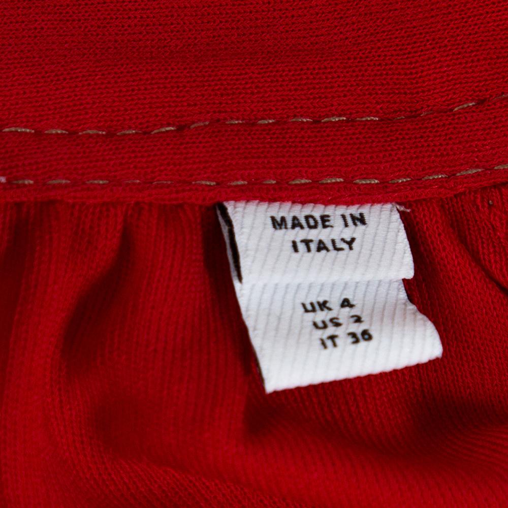 Women's Burberry Red Jersey Top Stitch Detail Tie Neck Dress XS