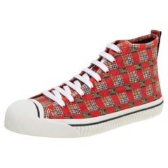 Burberry Red Kingly Print Fabric High-Top Sneakers Size 42