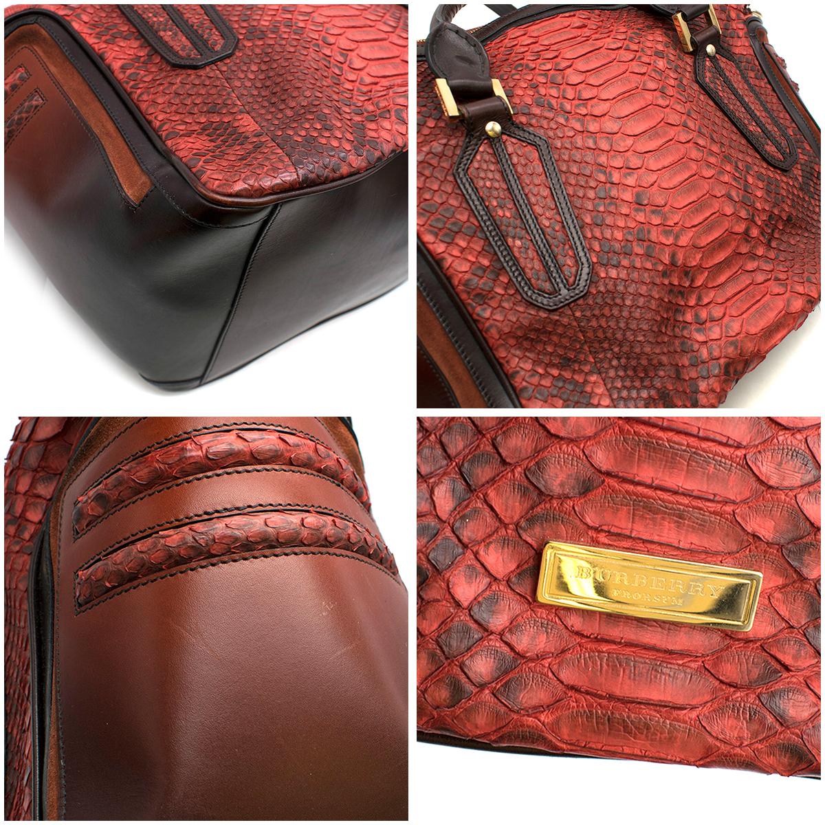 Brown Burberry Red Large Python Travel Bag For Sale