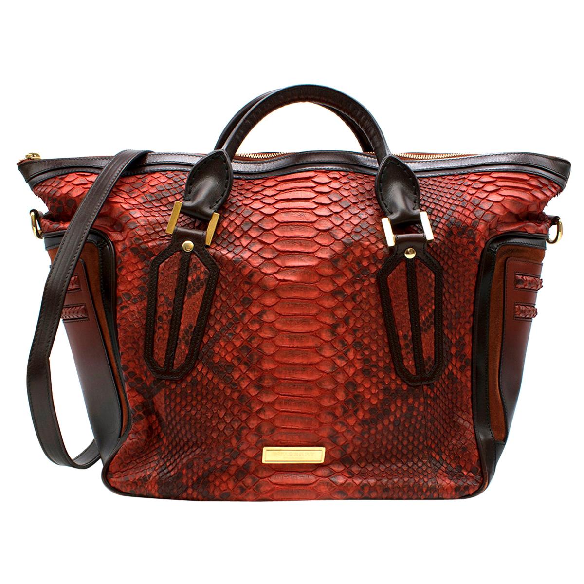Burberry Red Large Python Travel Bag For Sale