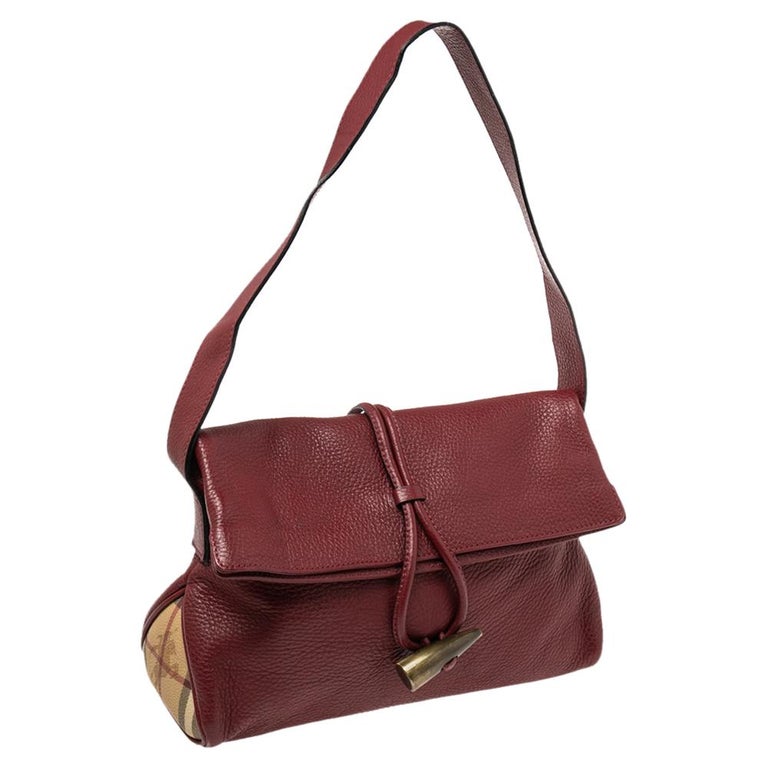 Burberry Red Leather And Haymarket Check Canvas Horn Toggle Shoulder Bag at  1stDibs