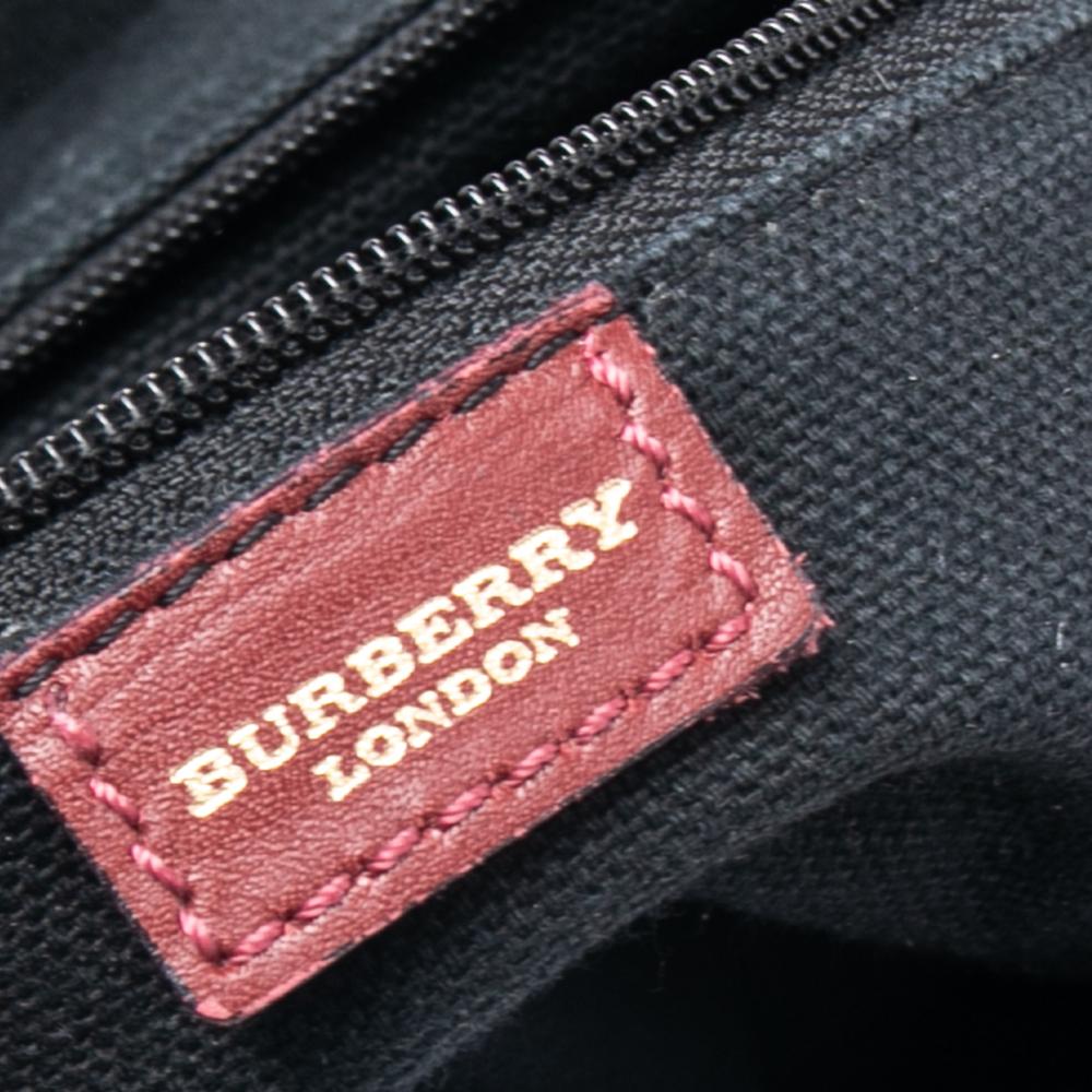 Women's Burberry Red Leather And Haymarket Check Canvas Horn Toggle Shoulder Bag