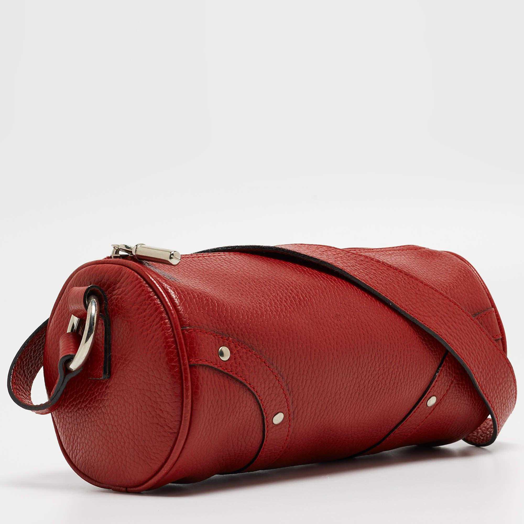 Burberry Red Leather Barrel Bag For Sale 9