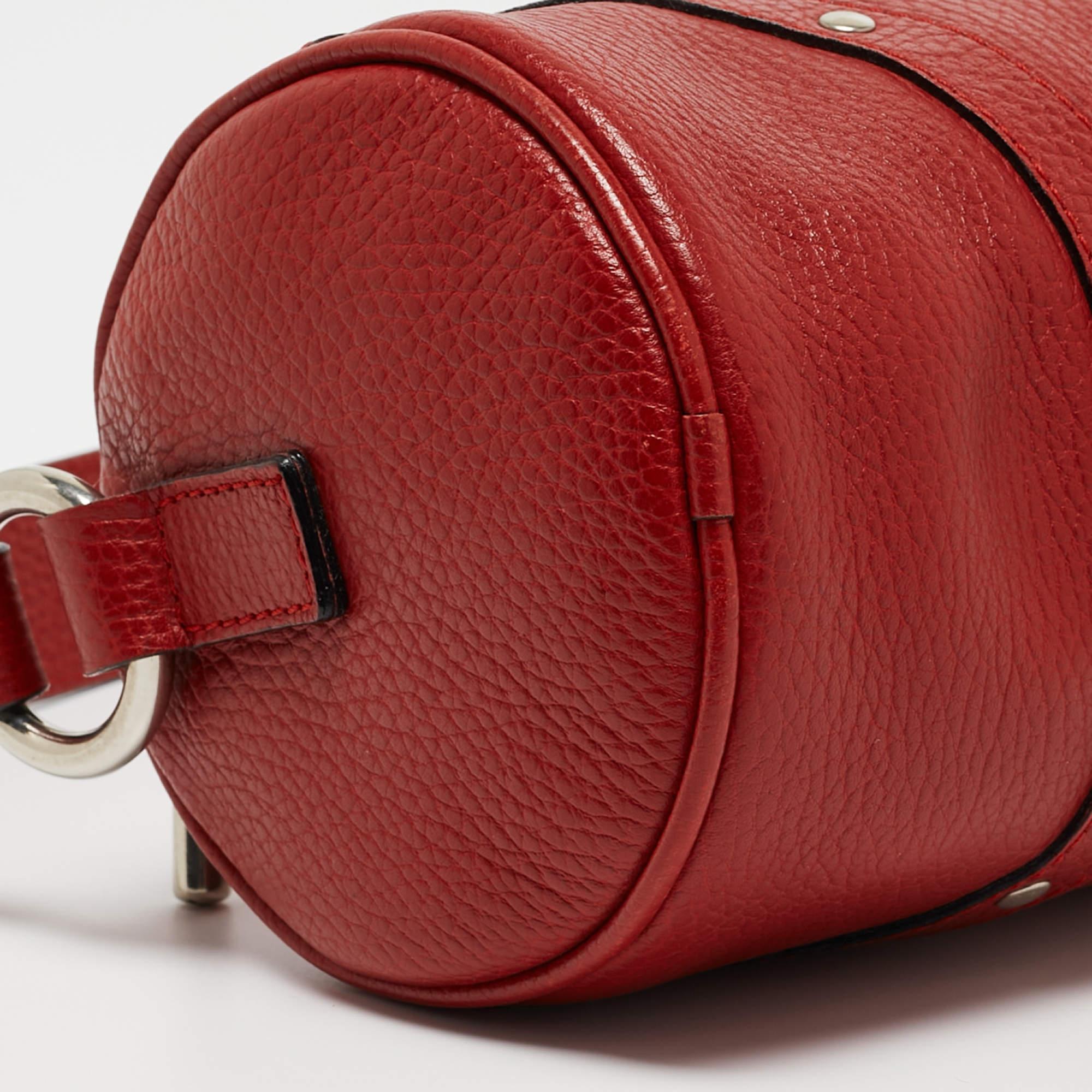 Burberry Red Leather Barrel Bag For Sale 10