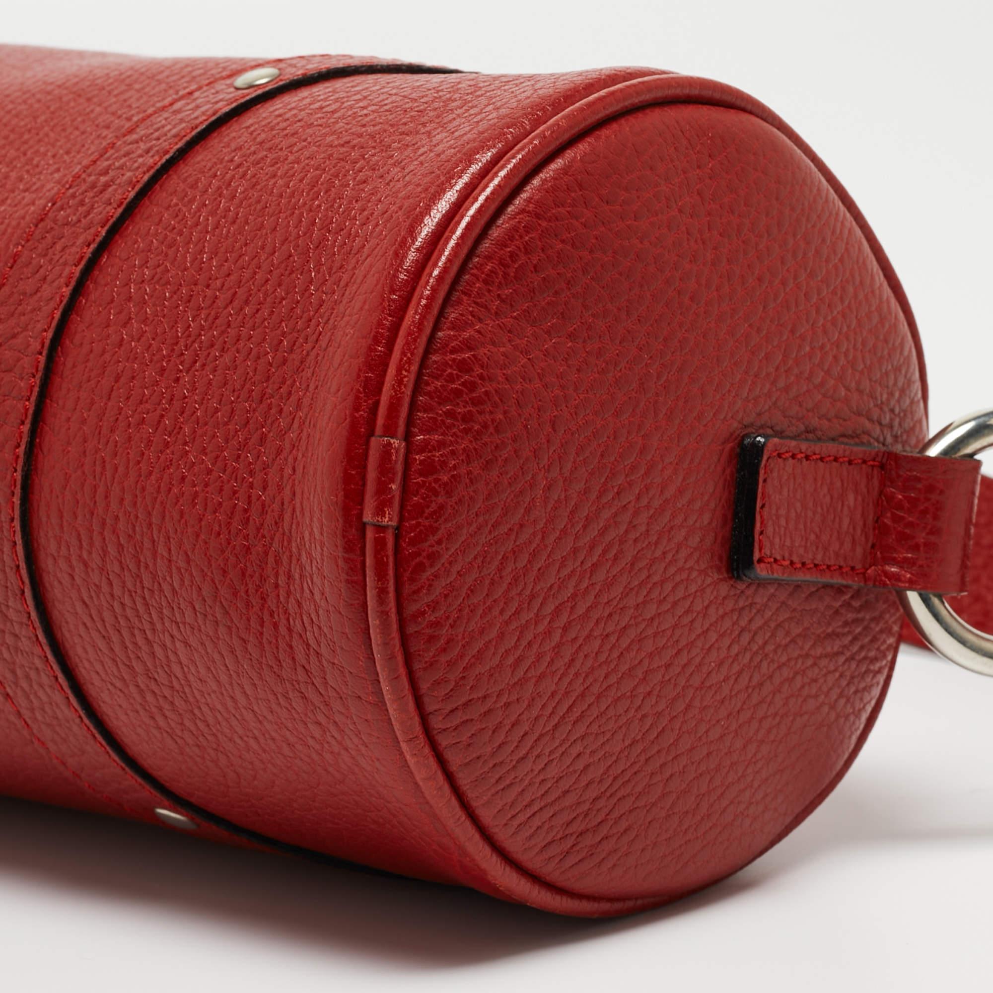 Burberry Red Leather Barrel Bag For Sale 3