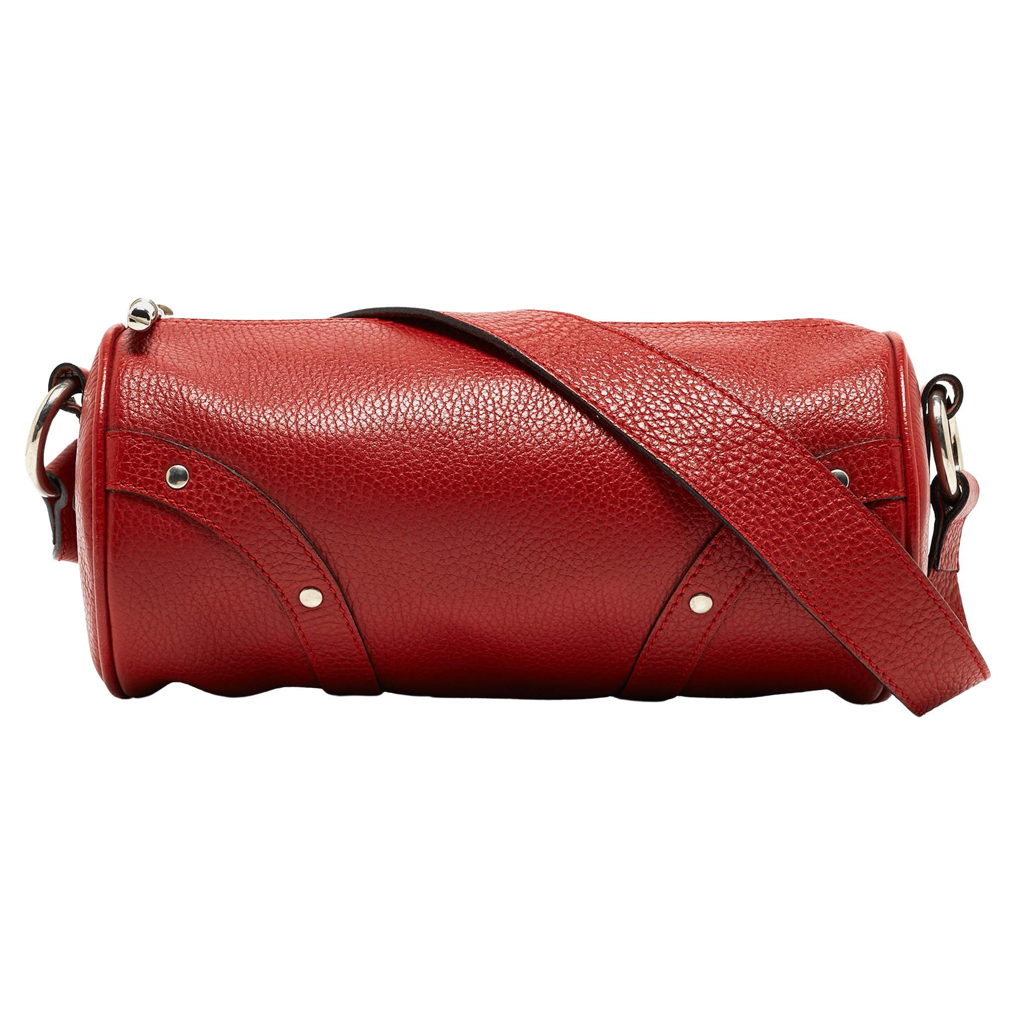 Burberry Red Leather Barrel Bag For Sale