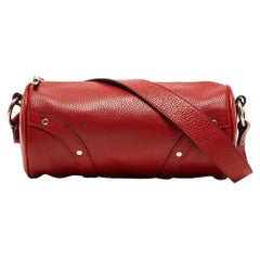 Used Burberry Red Leather Barrel Bag