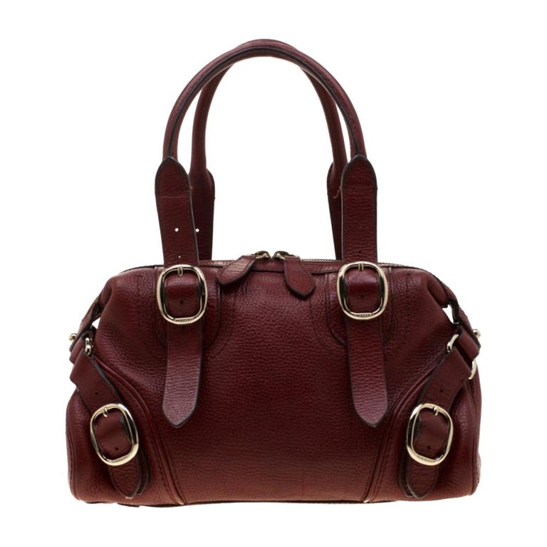 Burberry Red Leather Bowler Bag For Sale at 1stDibs