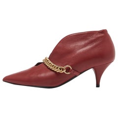 Burberry Red Leather Bronwen Chain Embellished Pointed Toe Ankle Booties Size 38