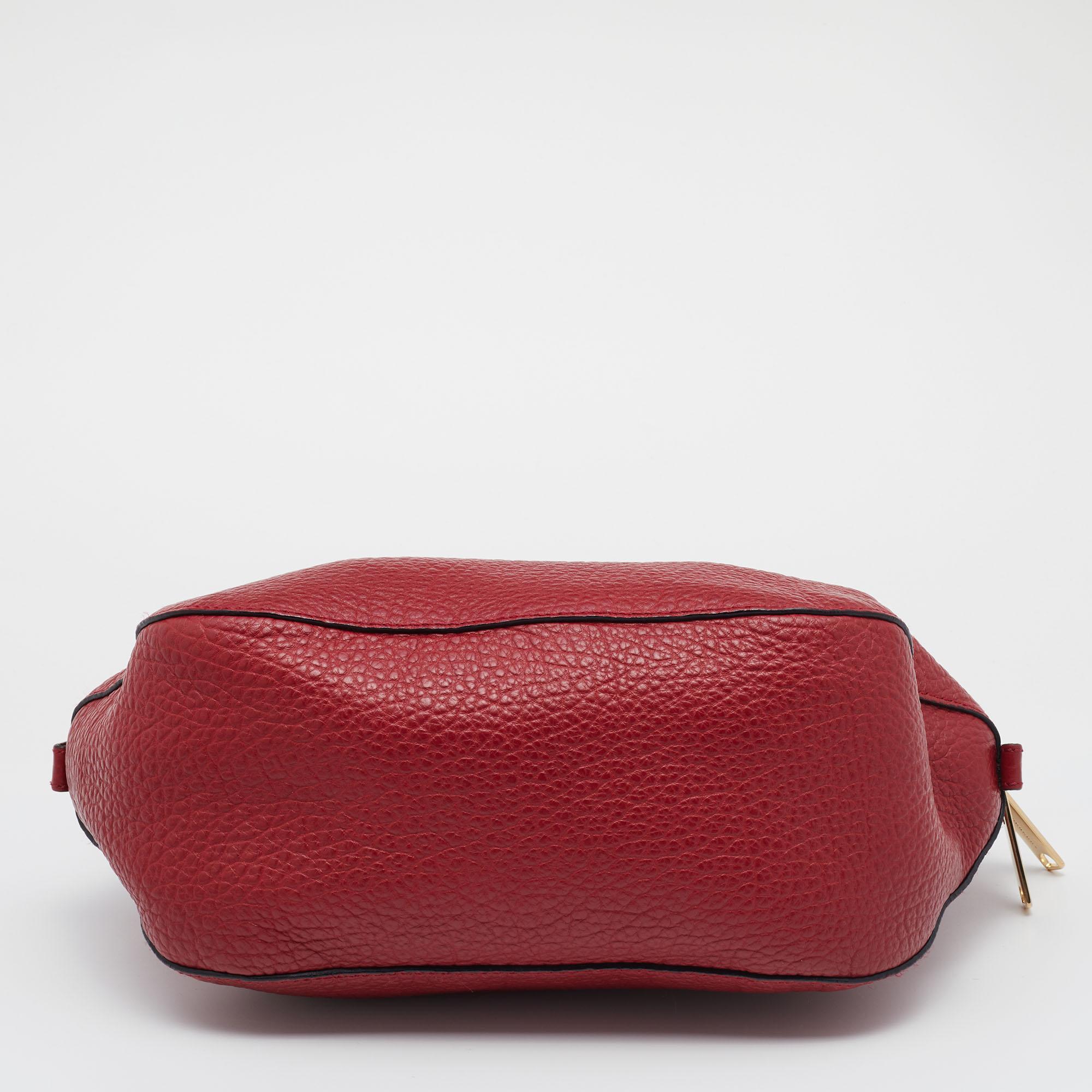 Brown Burberry Red Leather Orchard Bowler Bag