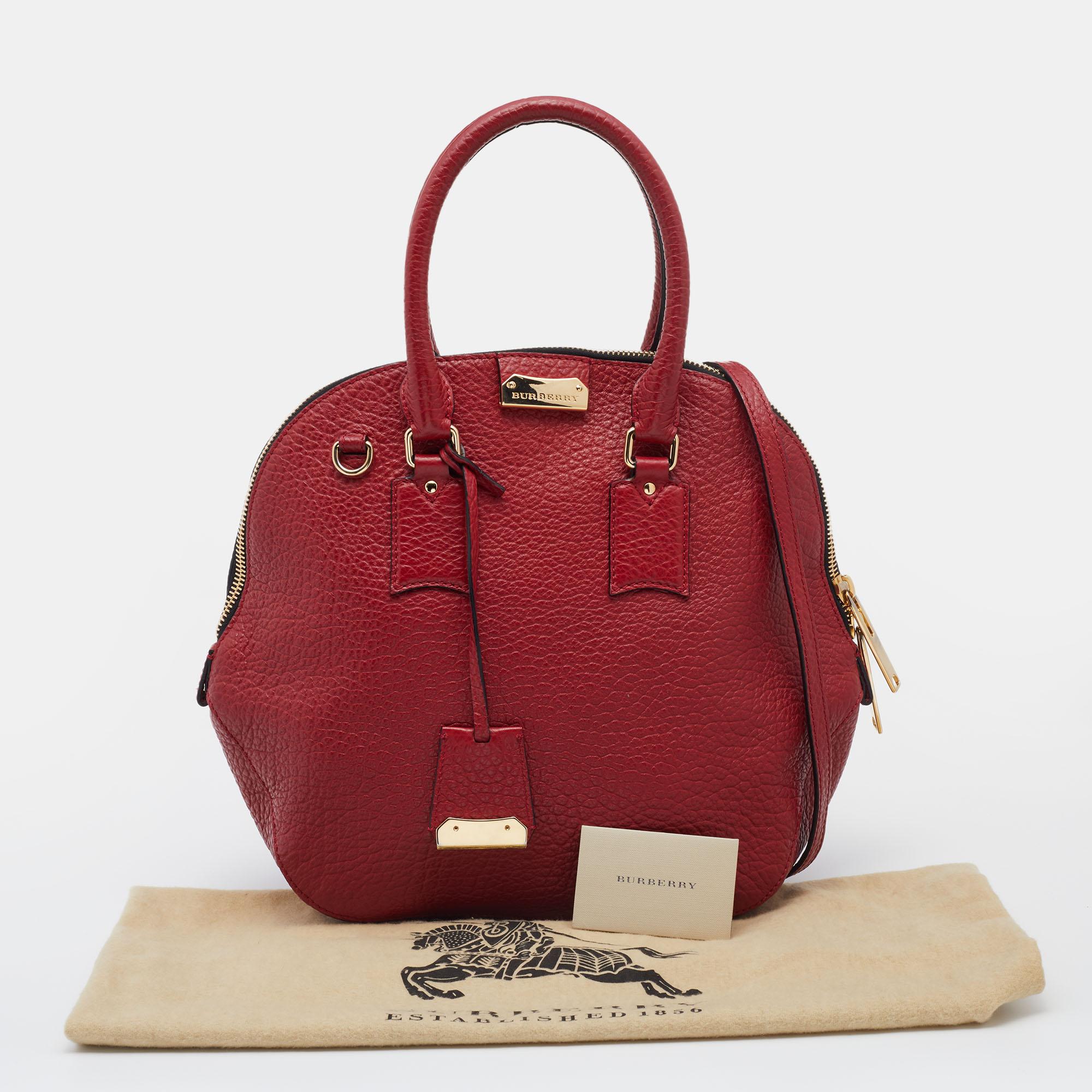 Burberry Red Leather Orchard Bowler Bag In Good Condition In Dubai, Al Qouz 2