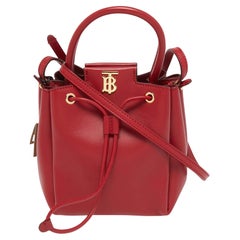 Burberry Red Leather Peony Drawstring Bucket Bag