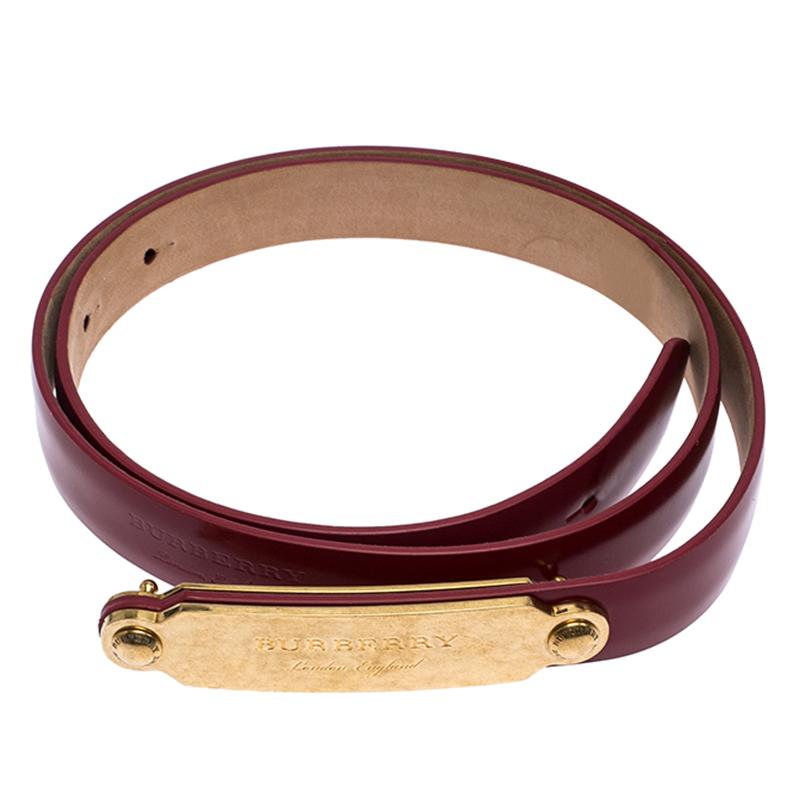 Brown Burberry Red Leather Reese Slim Belt 75 CM