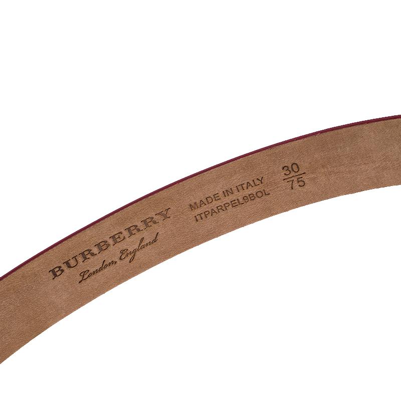 Women's Burberry Red Leather Reese Slim Belt 75 CM