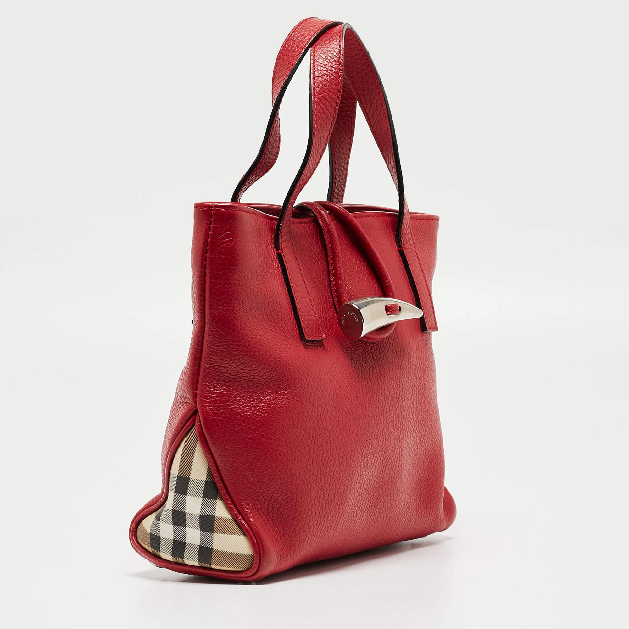 Women's Burberry Red Leather Shark Tooth Tote For Sale