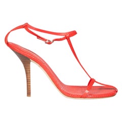Used Burberry Red Lizard Embossed Sandals Size IT 40