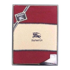 Vintage Burberry Red Logo Wool Throw Blanket 233969