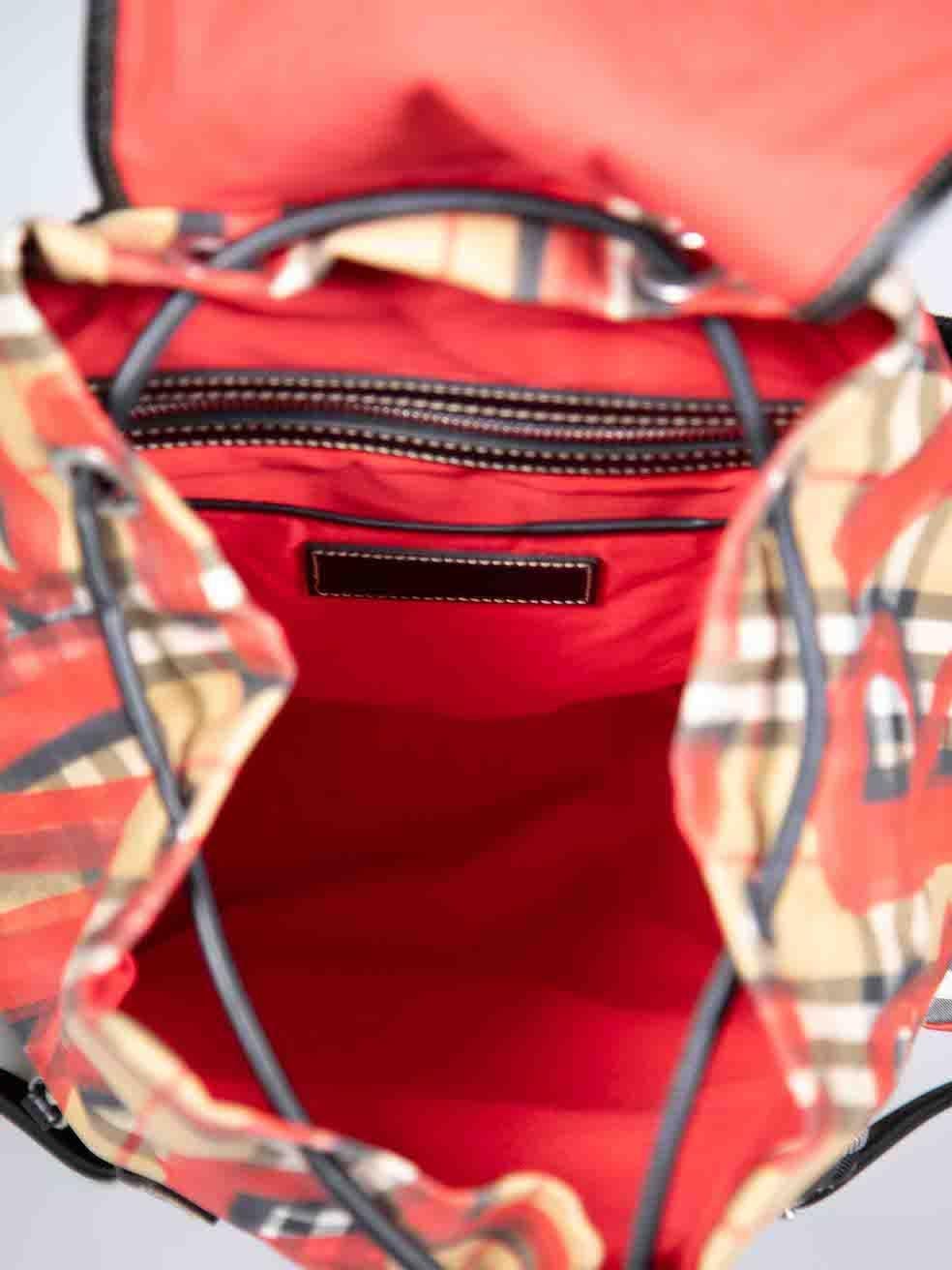 Burberry Red Medium Logo Graffiti Nova Check Backpack For Sale 1