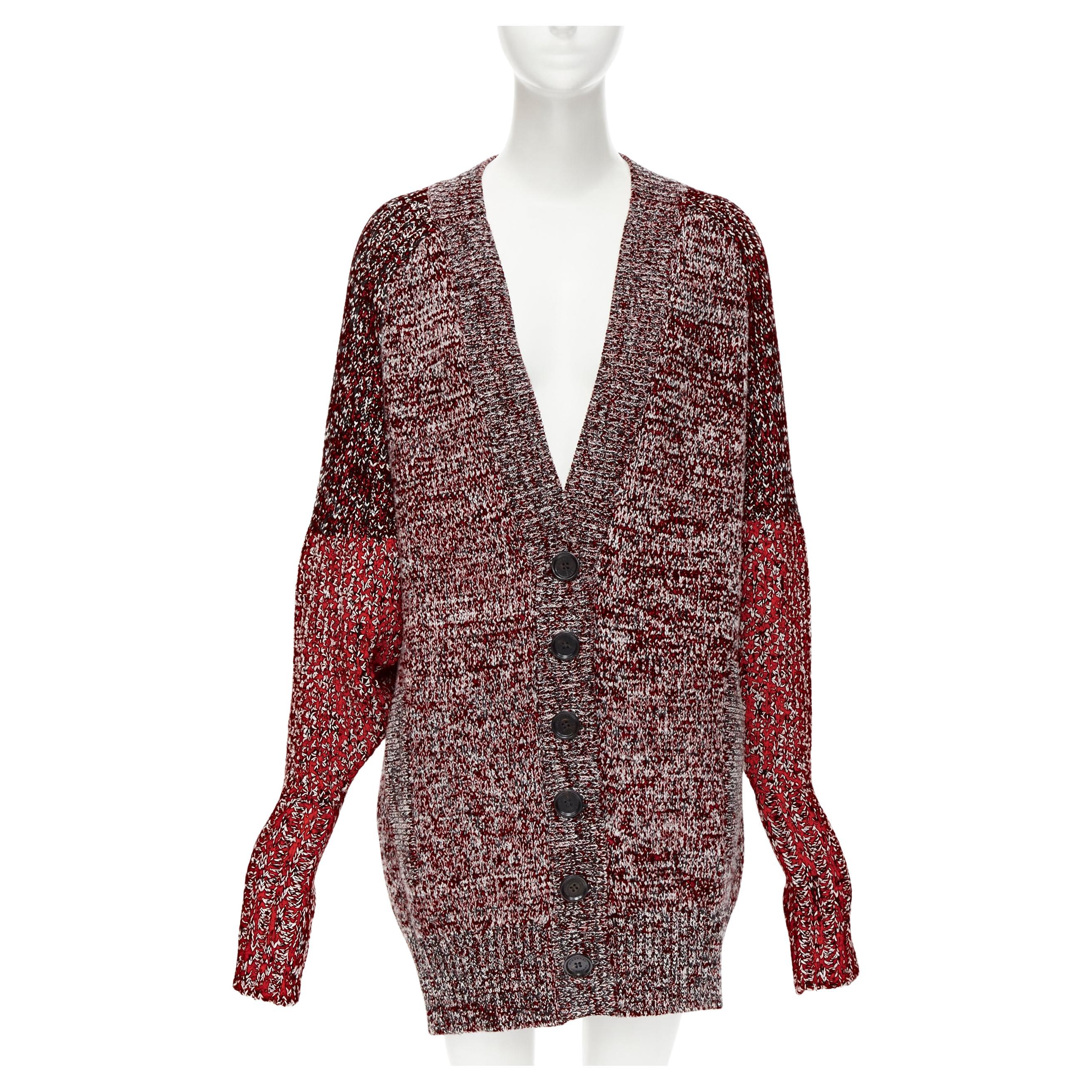 BURBERRY red melange color blocked cotton wool knit oversized cardigan M