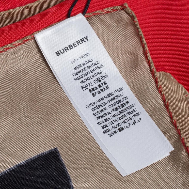 Burberry Red Montage Print Silk Square Scarf For Sale at 1stDibs
