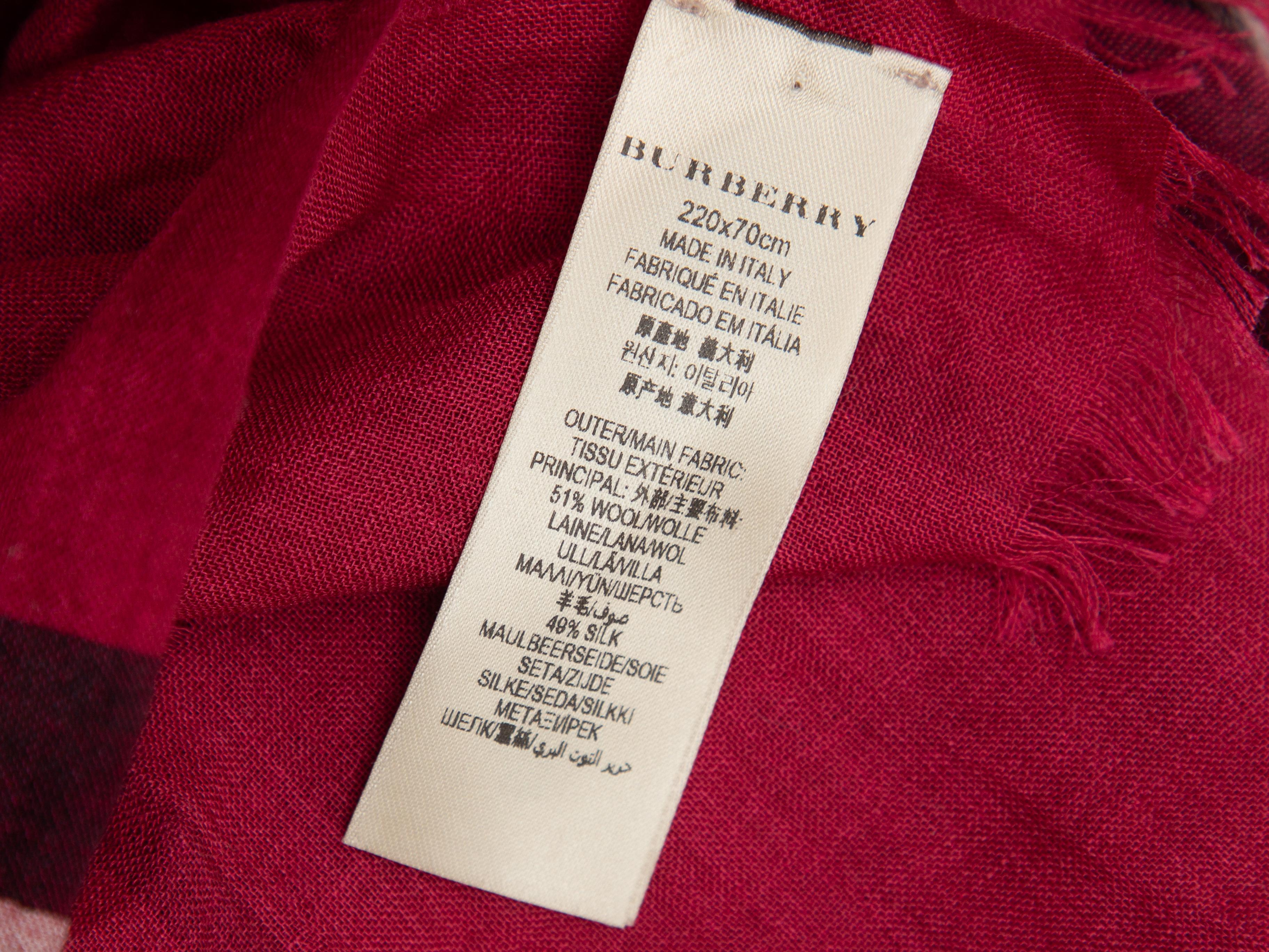 Burberry Red & Multicolor Nova Check Silk-Blend Scarf In Good Condition In New York, NY