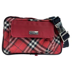 Vintage Burberry Red Nova Check Belt Bag Waist Pouch 855610