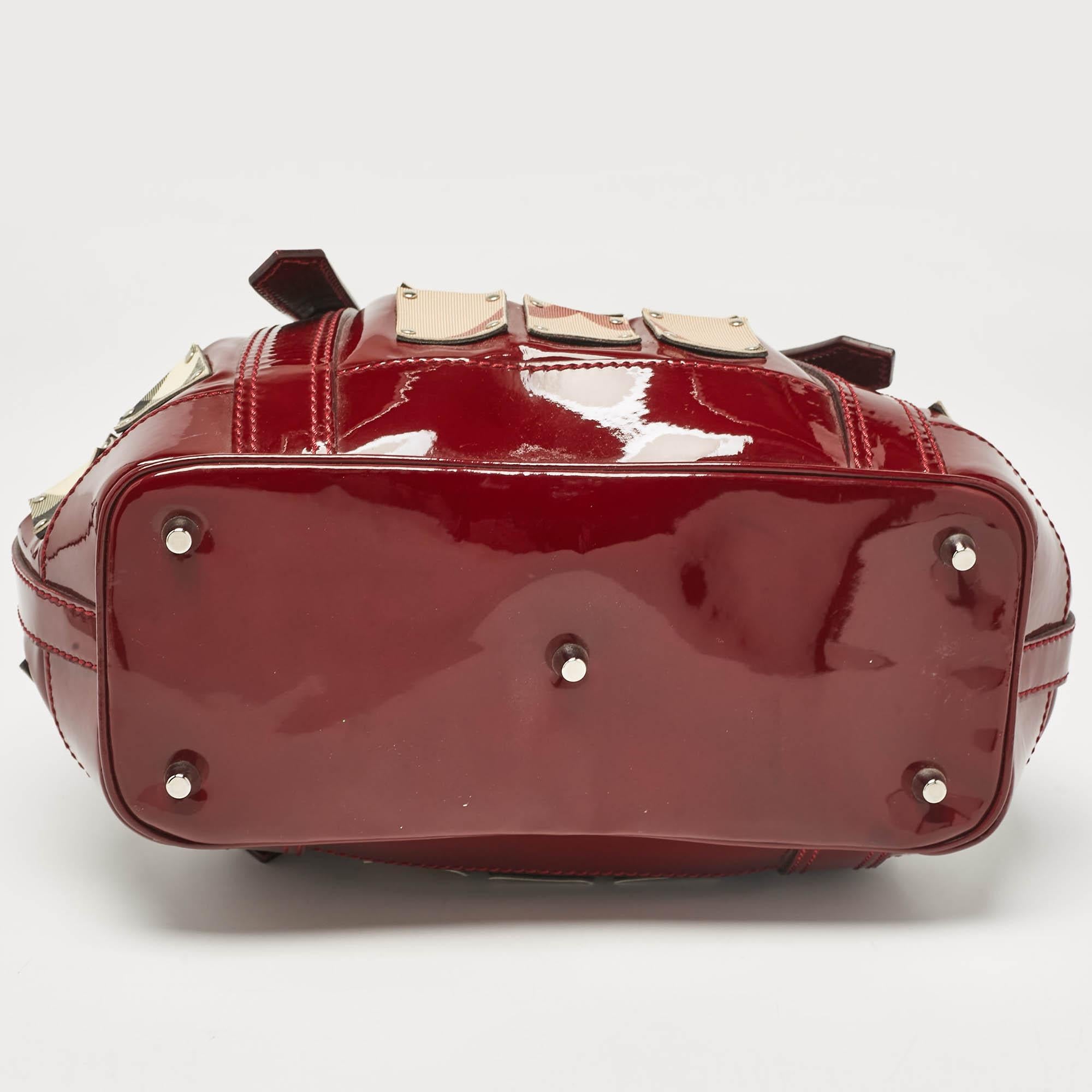 Burberry Red Nova Check Patent Leather Warrior Drawstring Tote 1