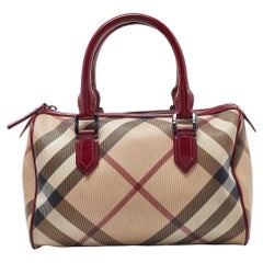 Burberry - Sac Boston à carreaux Nova rouges en PVC et cuir verni