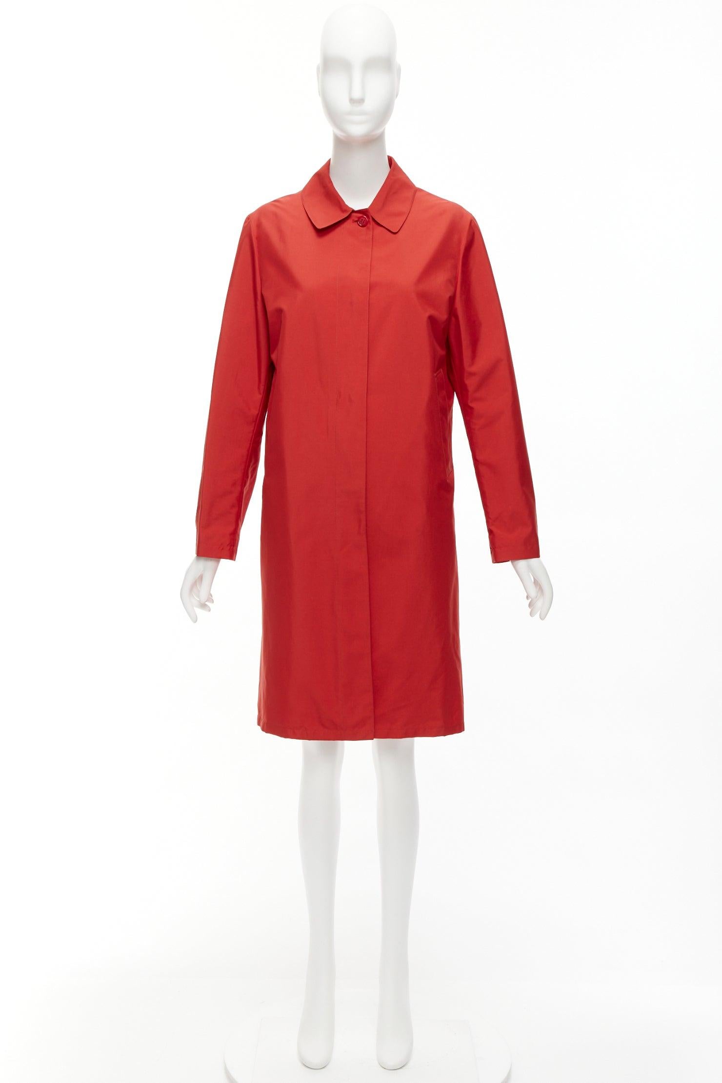 BURBERRY red nylon hidden button stand minimal classic longline trench jacket For Sale 6