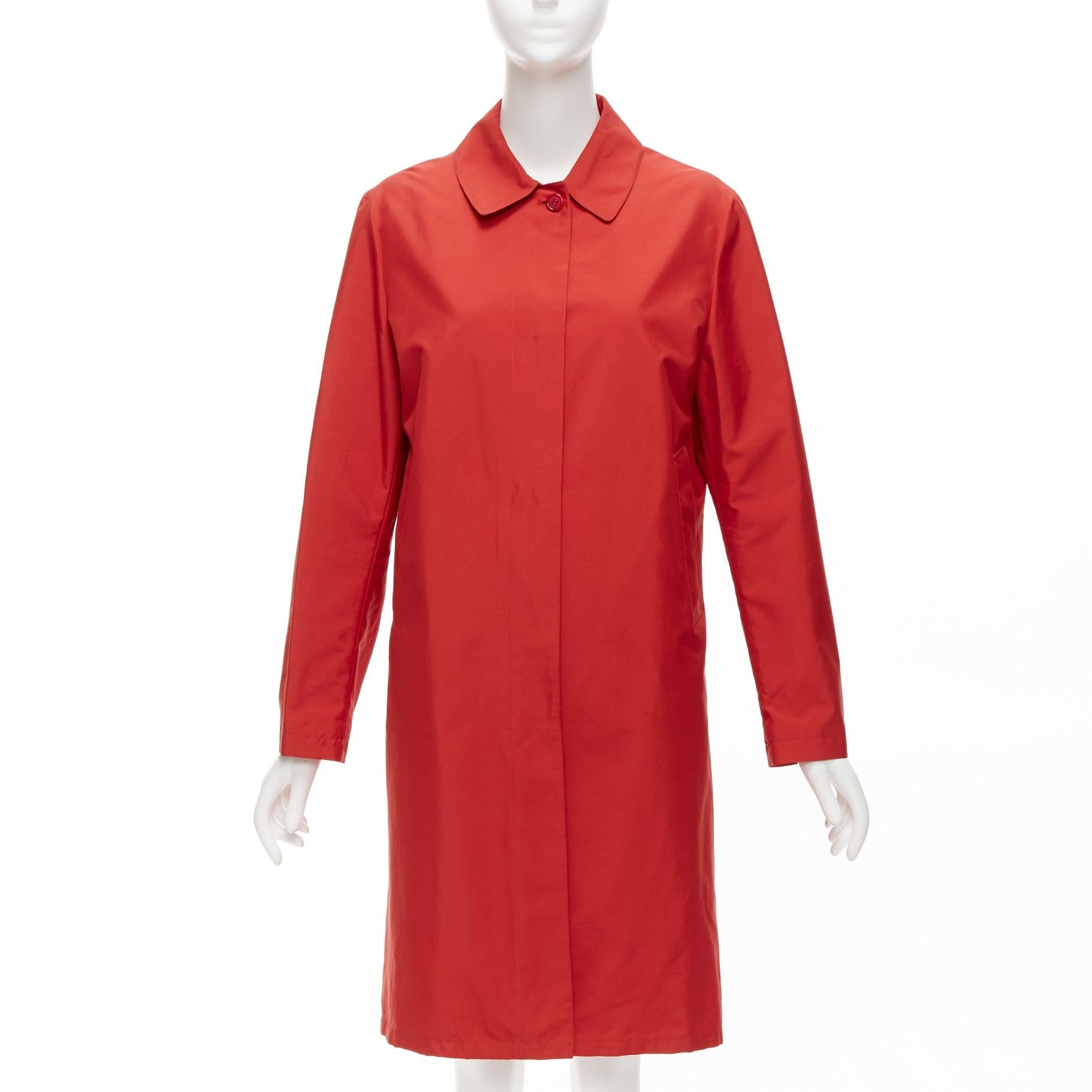 BURBERRY red nylon hidden button stand minimal classic longline trench jacket In Excellent Condition For Sale In Hong Kong, NT