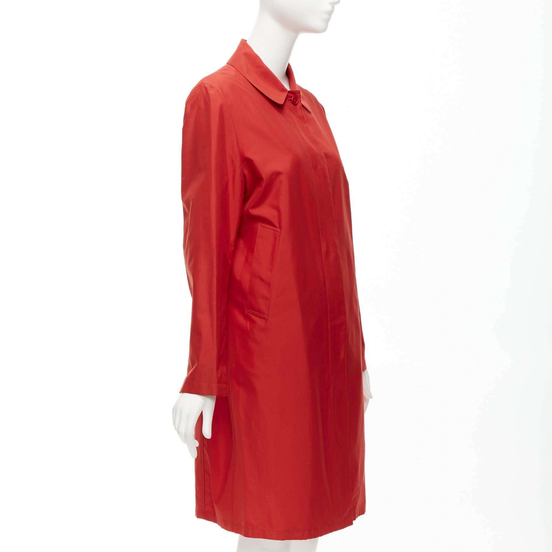 BURBERRY red nylon hidden button stand minimal classic longline trench jacket In Excellent Condition In Hong Kong, NT