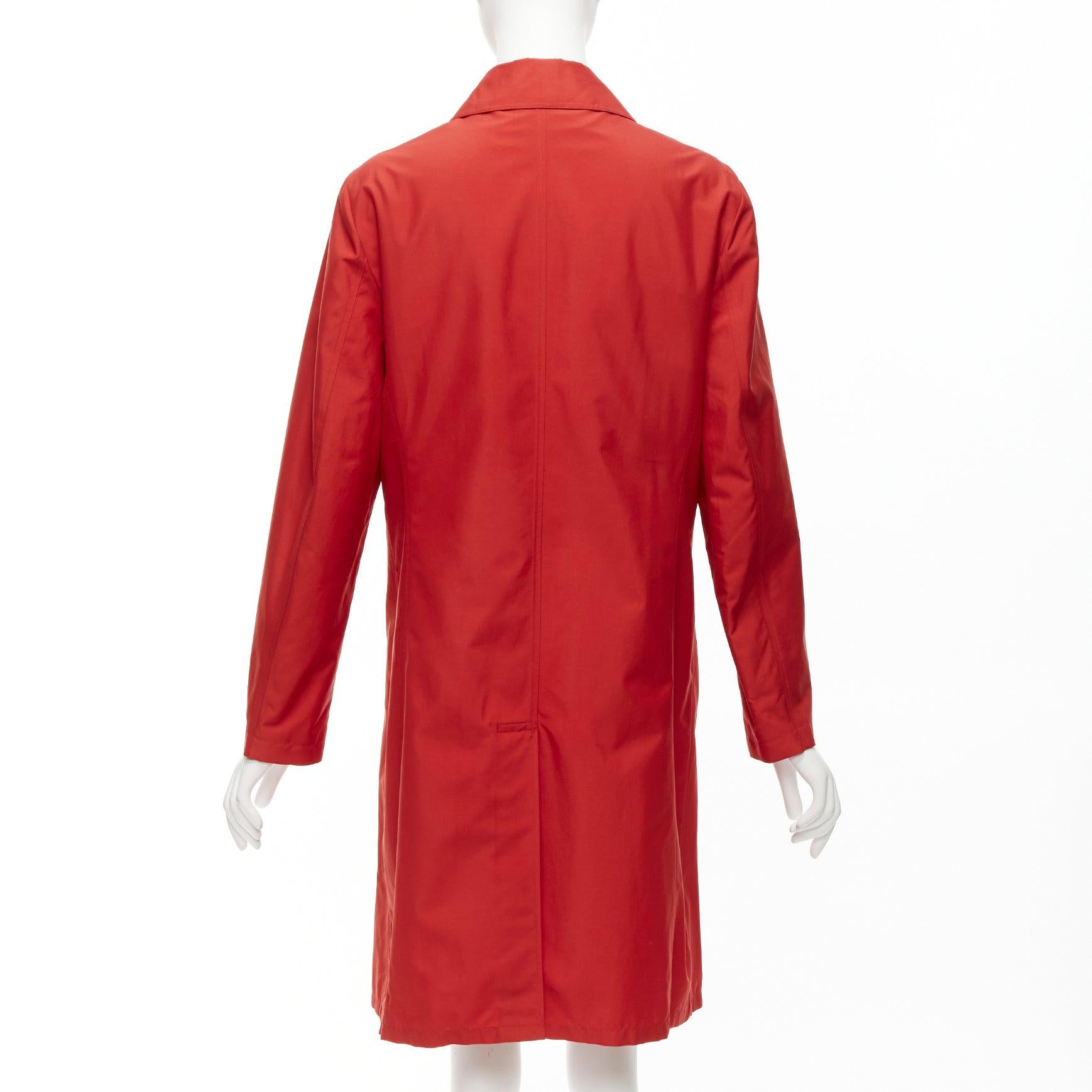 BURBERRY red nylon hidden button stand minimal classic longline trench jacket For Sale 2