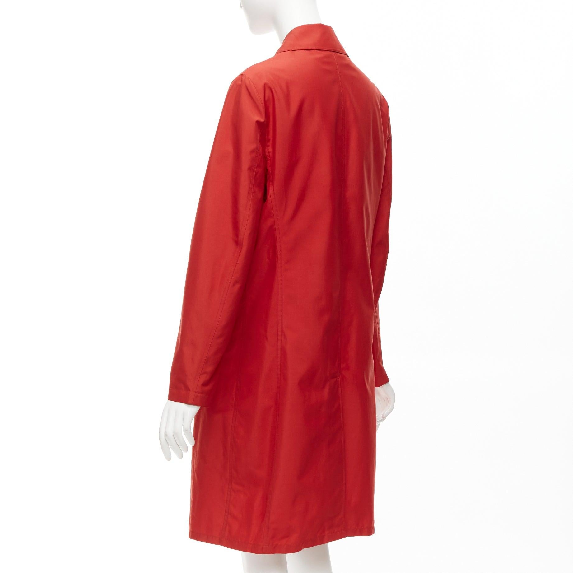 BURBERRY red nylon hidden button stand minimal classic longline trench jacket For Sale 3