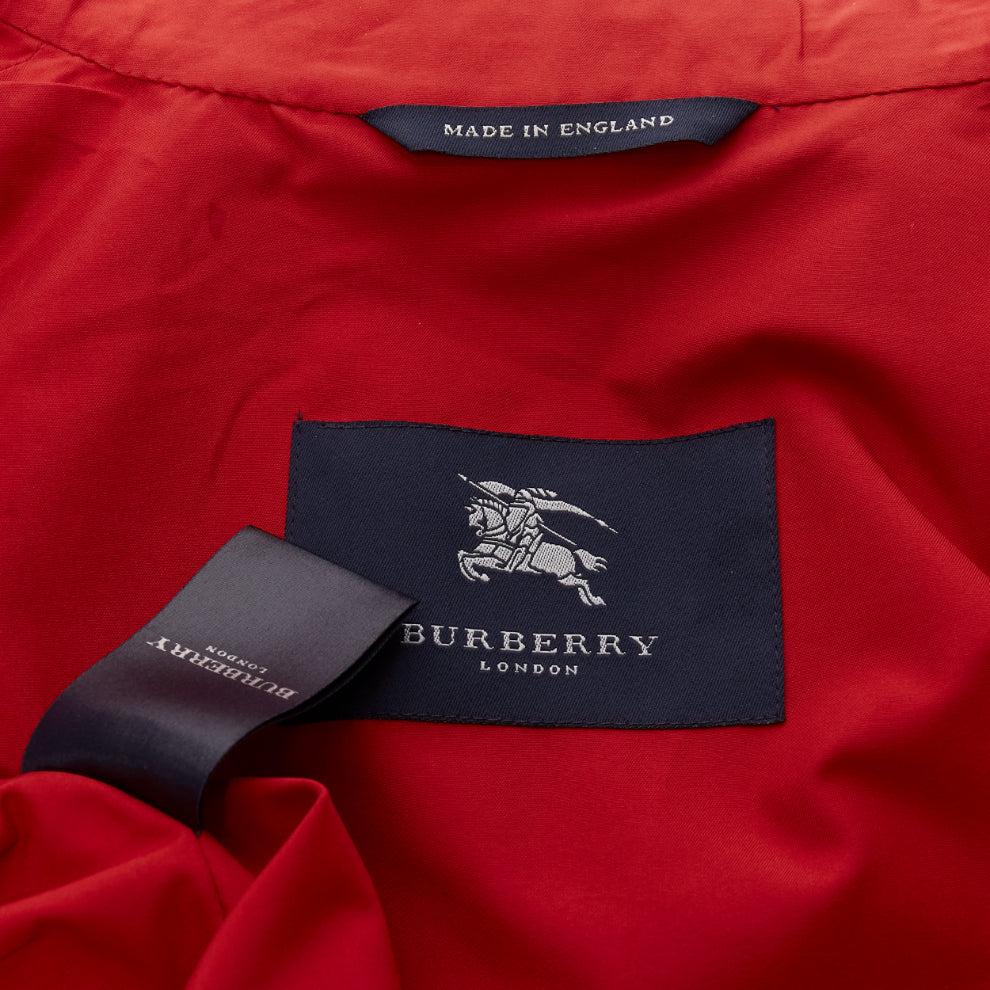 BURBERRY red nylon hidden button stand minimal classic longline trench jacket For Sale 5