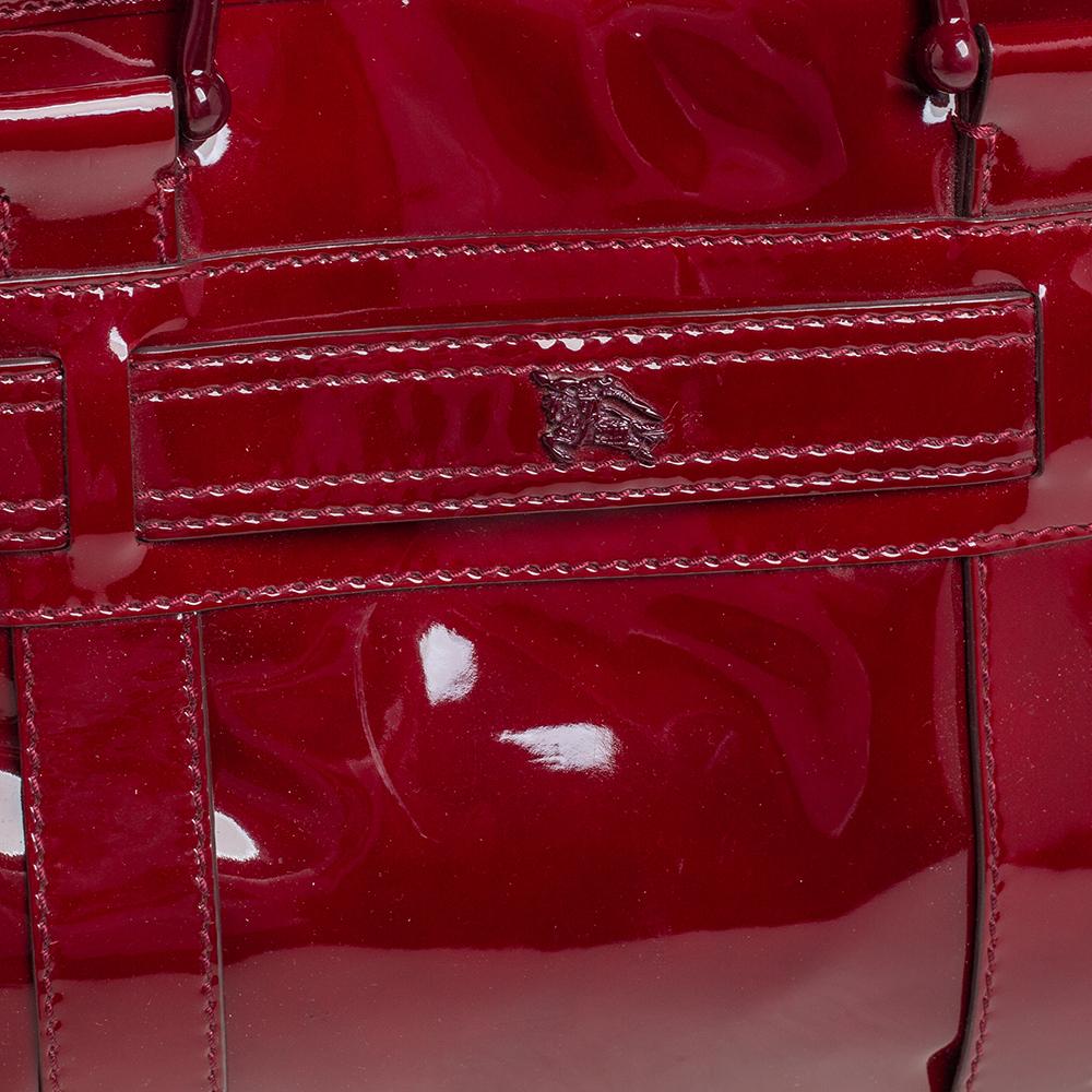 Burberry Red Patent Leather Buckle Strap Chain Tote 3