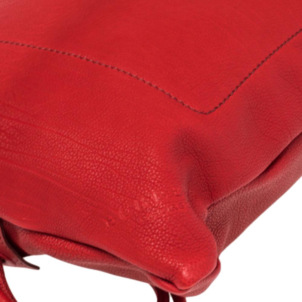 Burberry Red Pebbled Leather Drawstring Sling Backpack 1
