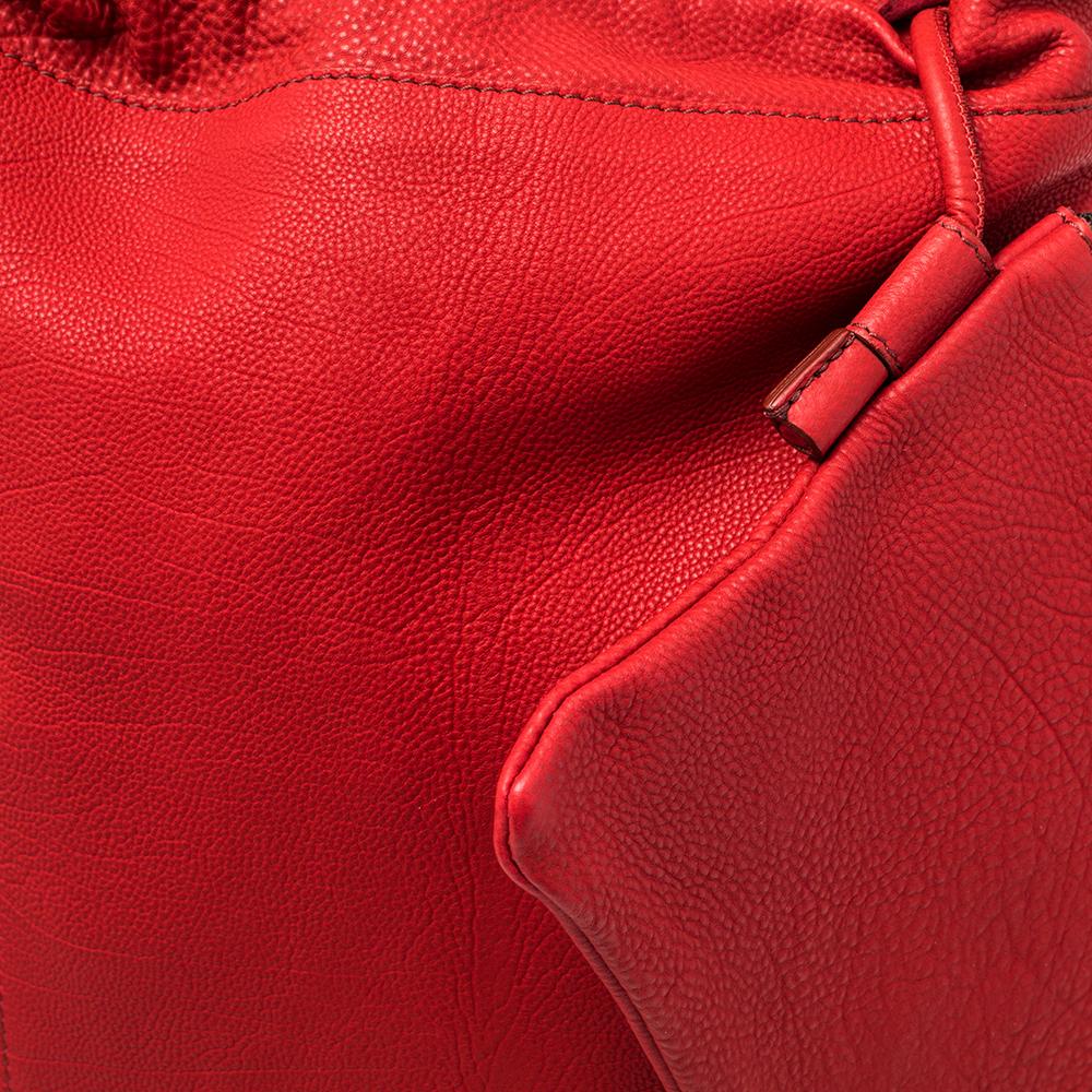 Burberry Red Pebbled Leather Drawstring Sling Backpack 2