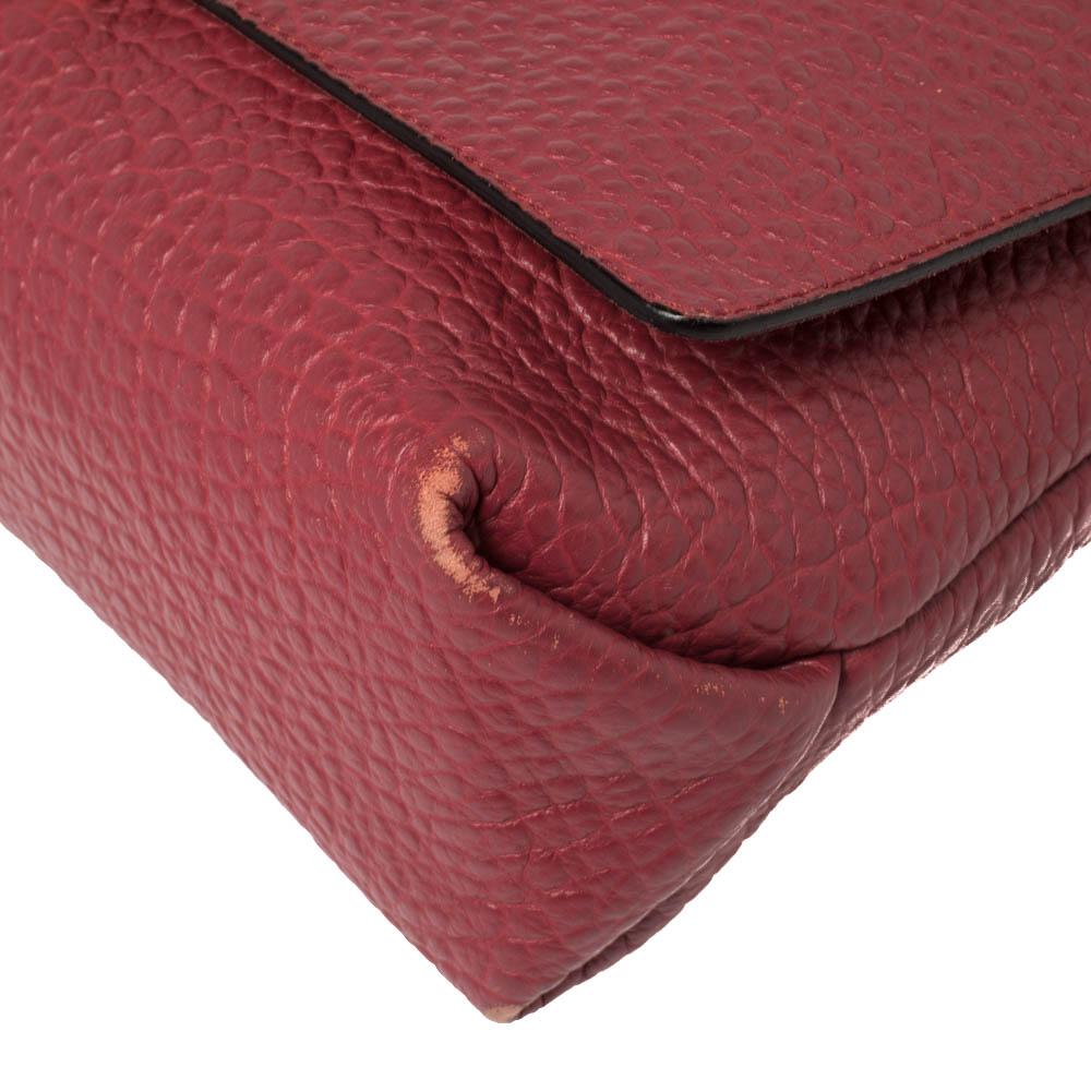 Burberry Red Pebbled Leather Flap Shoulder Bag 4