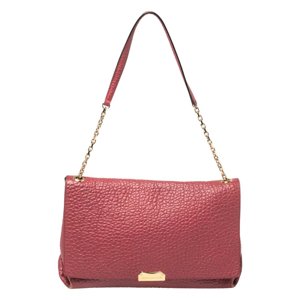 Burberry Red Pebbled Leather Flap Shoulder Bag