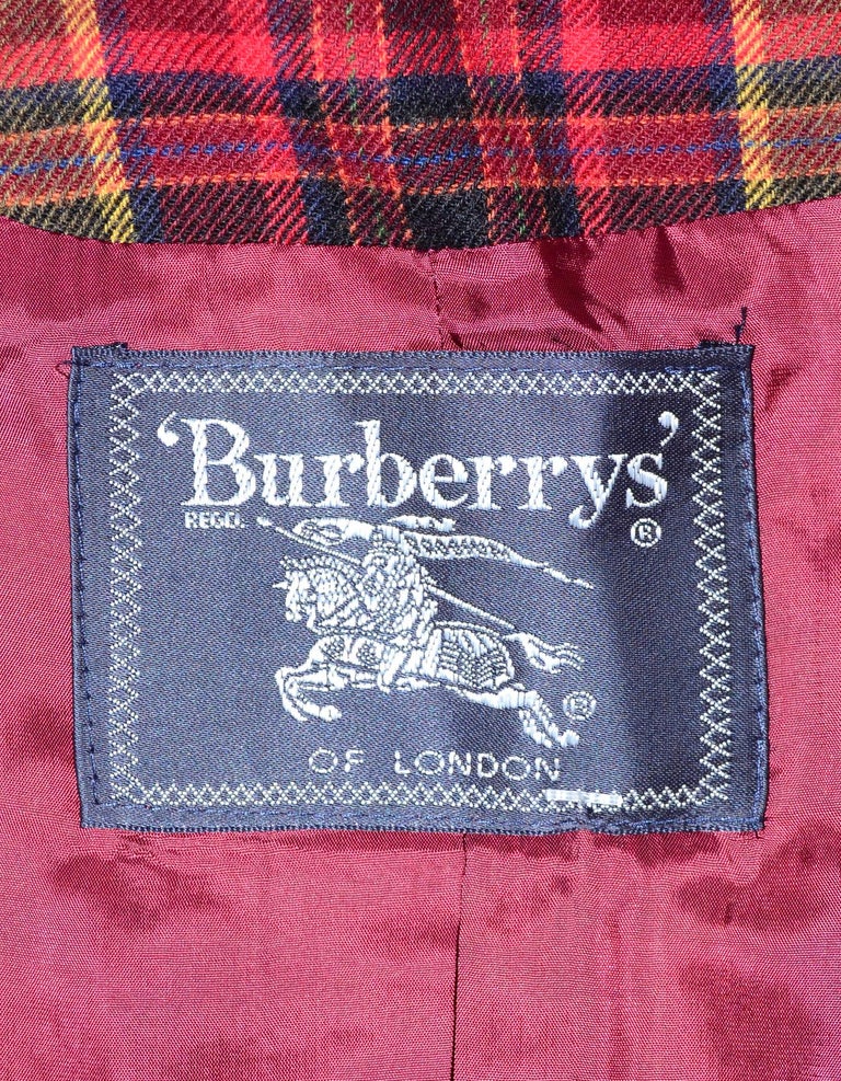 Burberry Red Plaid Tartan Zip Up Jacket/Blazer Sz 10 For Sale at 1stDibs