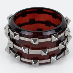 Burberry Red Plexiglass and Chrome Massive Bracelet in Box