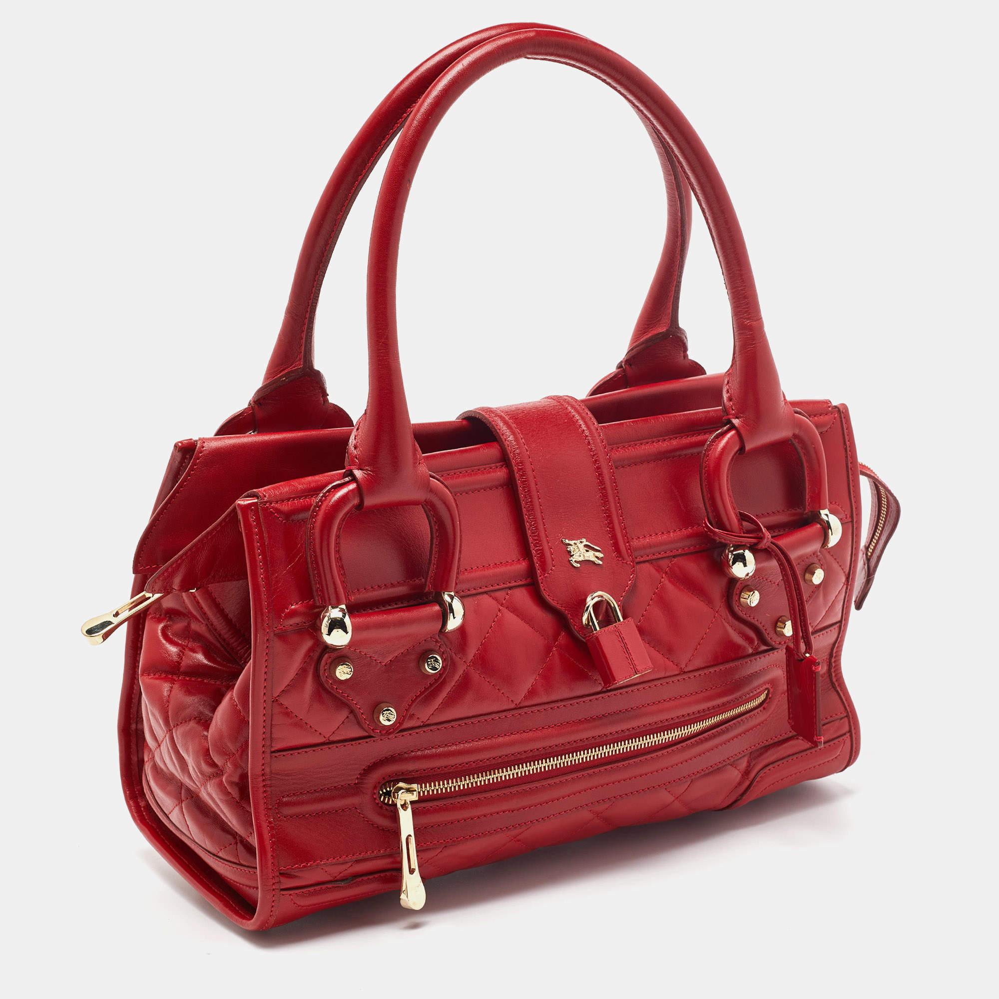 Women's Burberry Red Quilted Leather Manor Satchel