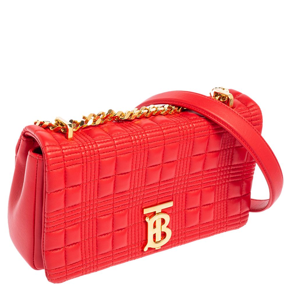 Burberry Red Quilted Leather Small Lola Chain Shoulder Bag In Good Condition In Dubai, Al Qouz 2