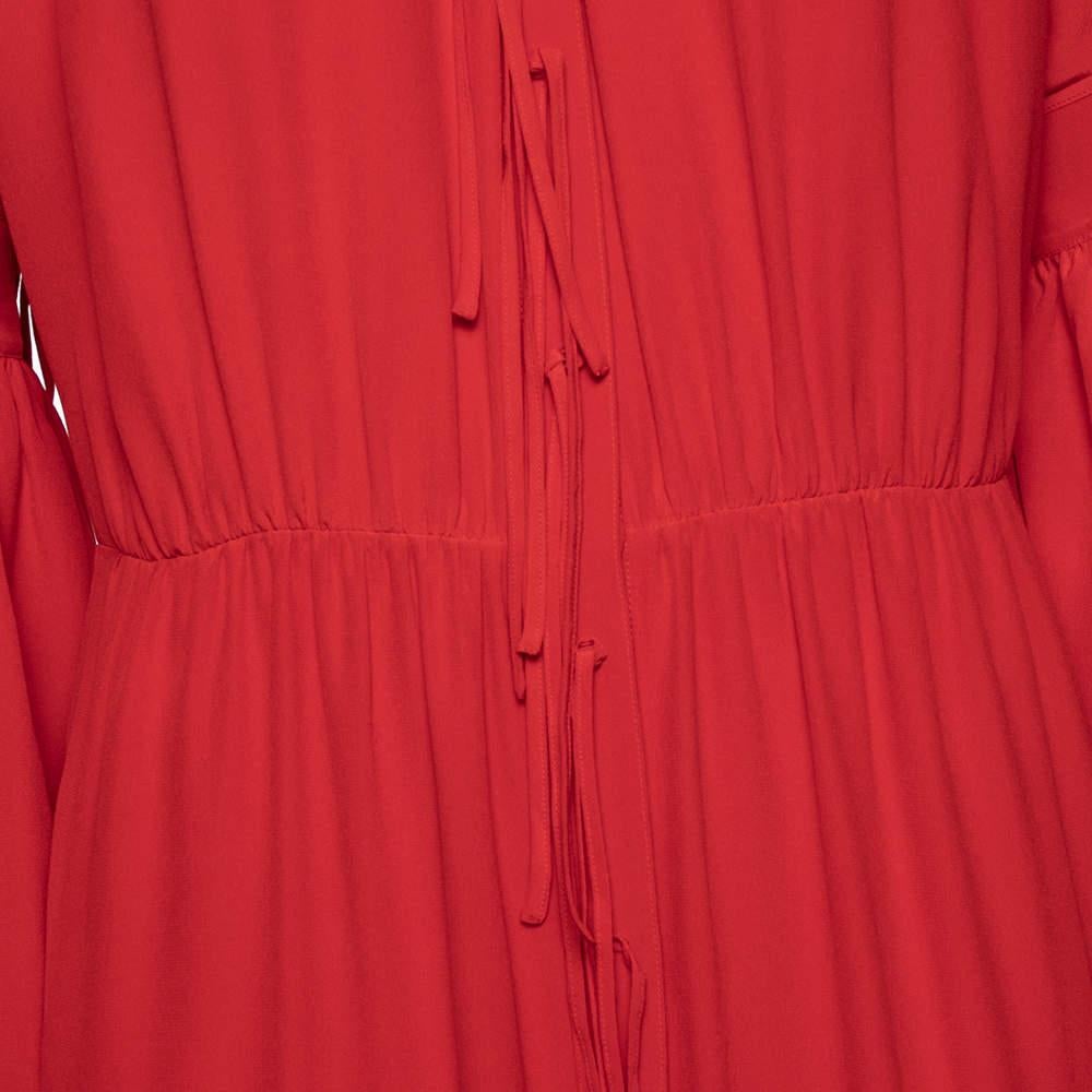 Burberry Red Silk Button Down Maxi Dress M 1