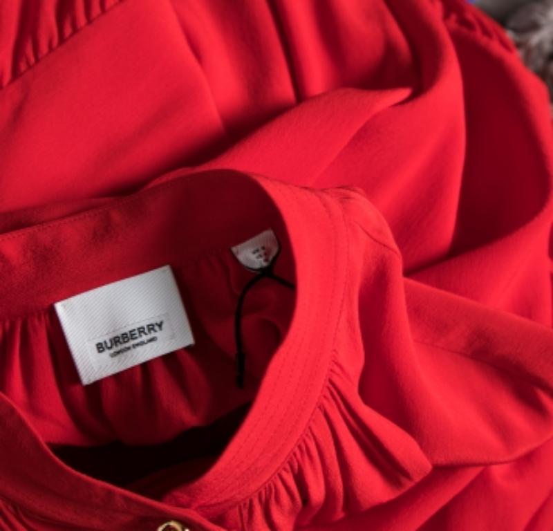 Burberry Red Silk Button Down Maxi Dress M For Sale 3