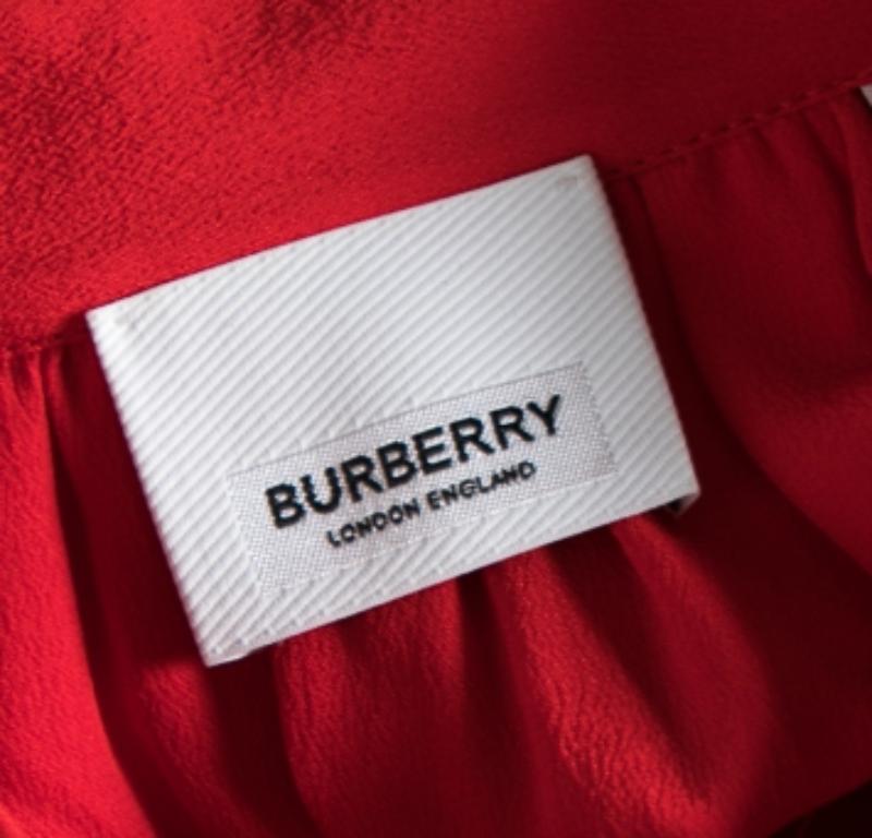 Burberry Red Silk Button Down Maxi Dress M For Sale 4