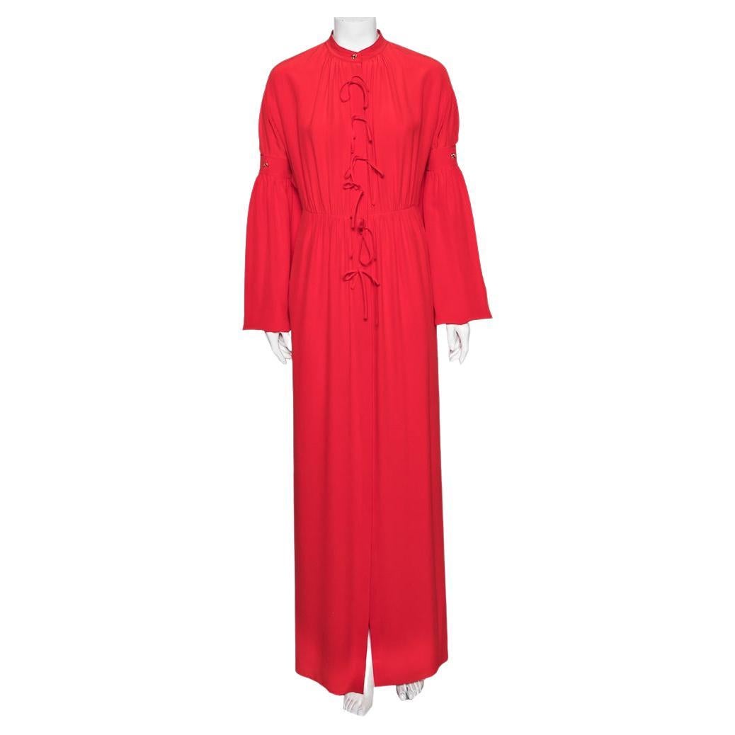 Burberry Red Silk Button Down Maxi Dress M For Sale